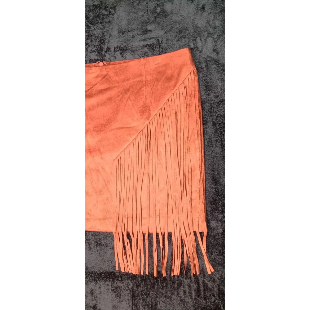 Forever 21 Plus Size 1X Rust Faux Suede Fringe Mini Skirt Western Boho Cowgirl - Picture 4 of 9